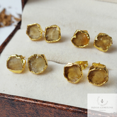 Raw Citrine Gemstone Earrings, Rough Crystal Earrings, Boho Jewelry, Raw Gemstone, Handmade Earrings, Stud Earrings, Small Gemstone Earrings